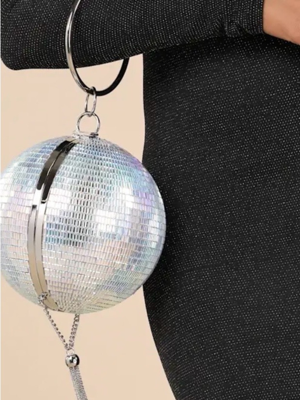Betsey Johnson Iridescent Silver Disco Ball Handbag
